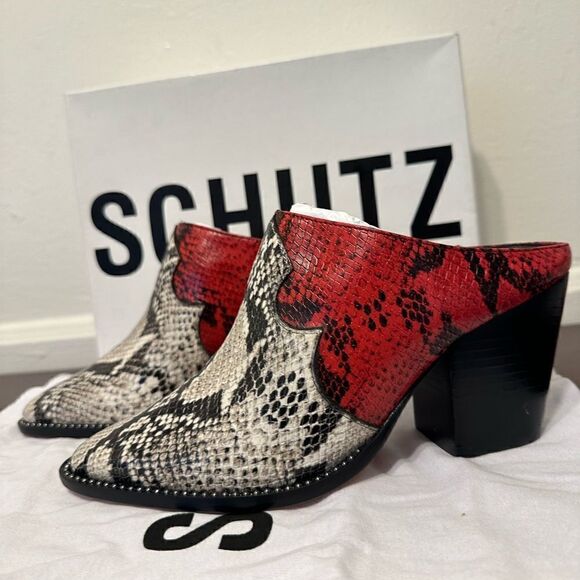 Schutz Destiny leather snakeskin print mule size 7,5 - Picture 13 of 17
